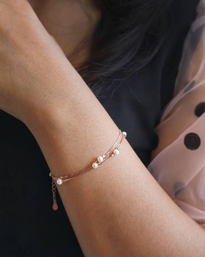 Pearl Rose Gold Plated Silver Chain Bracelet