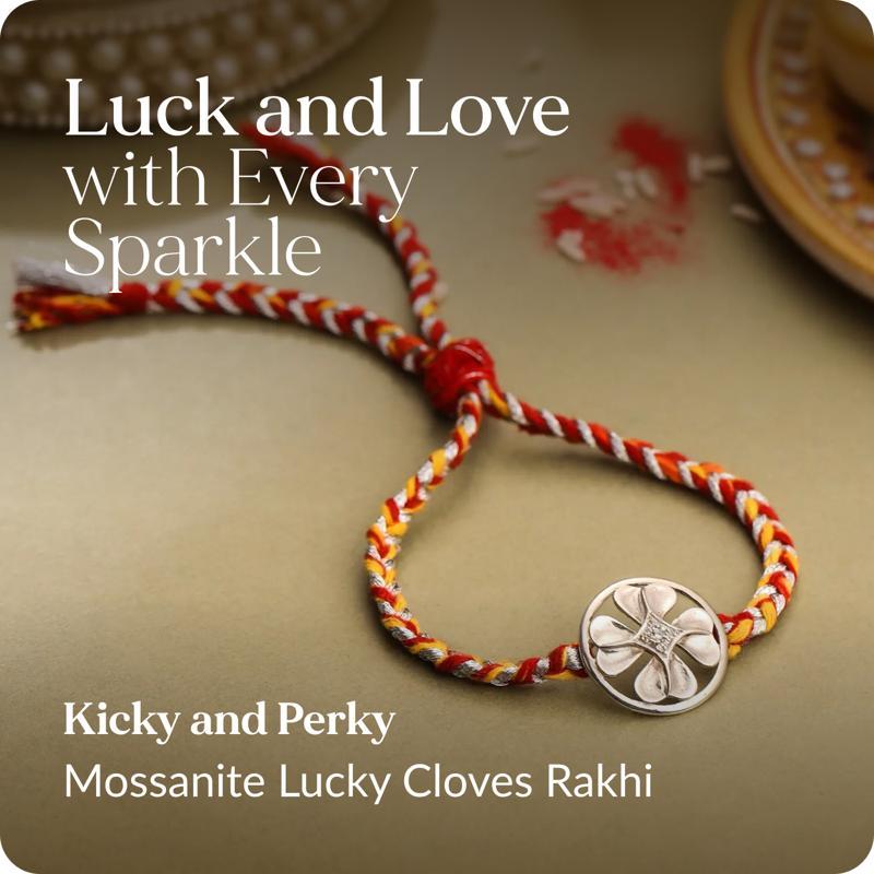 Luck and Love with Every Sparkle - Kicky and Perky Mossanite Lucky Cloves Rakhi